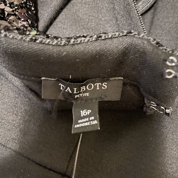 NWT Talbots Knee-Length Black Dress With Sequin Collar 3/4 Sleeve Size 16P - Picture 3 of 7